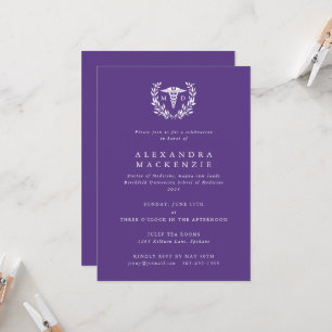 Invitation Purple MD Caduceus+Laurel Wreath Graduation