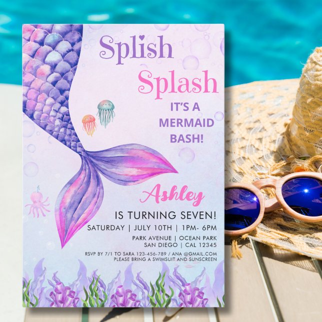 Invitation Purple Mermaid Tail, Girl's Birthday Party (Créateur téléchargé)