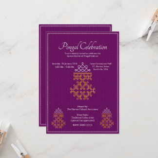 Invitation Purple Minimal Tamil Kolam Pongal