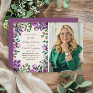 Invitation Purple Mint Green Floral 80e anniversaire Photo