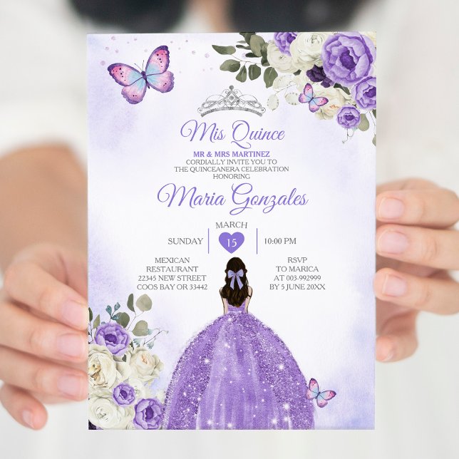 Invitation Purple Mis Quince Lavande 15 Anos Argent Couronne (Créateur téléchargé)