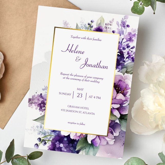Invitation Purple Moderne Chic Floral Élégant Mariage Boho (Créateur téléchargé)