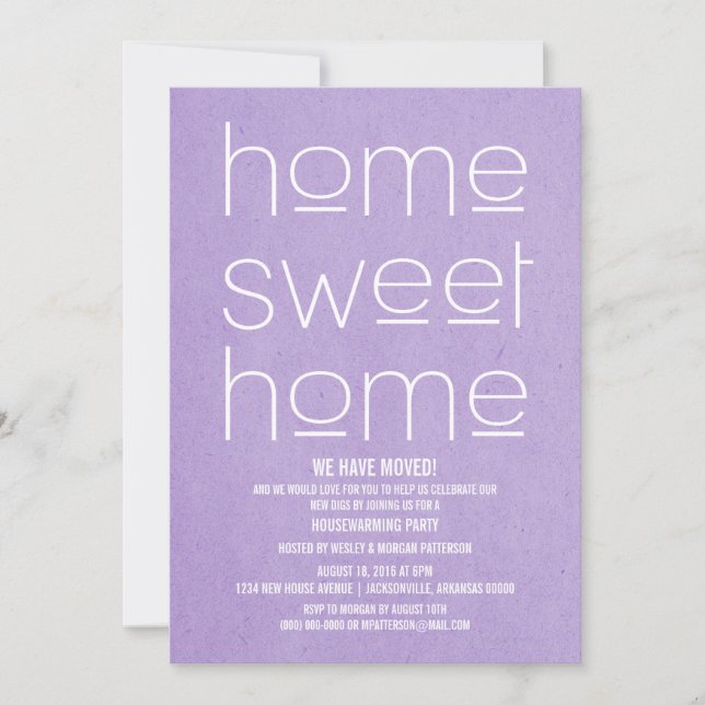 Invitation Purple Moderne Sweet Accueil Fête de chauffage dom (Devant)