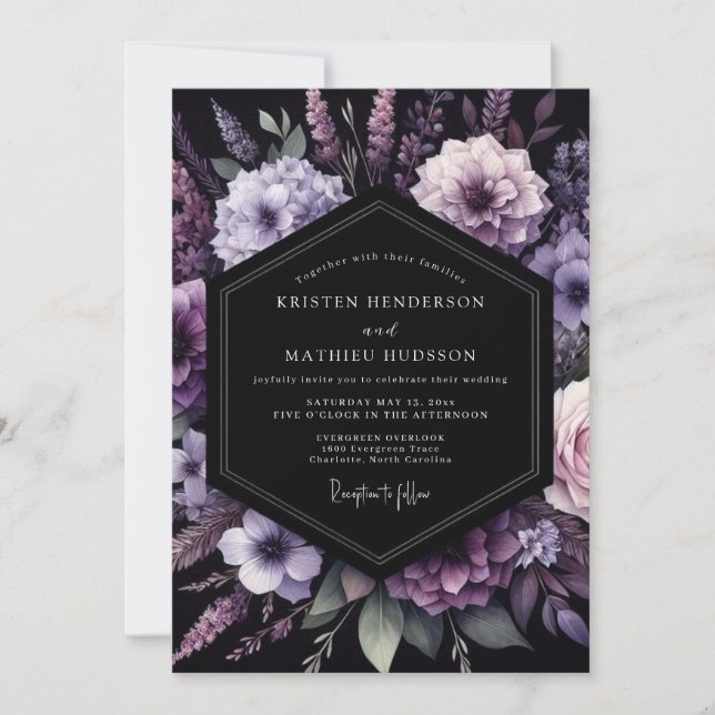 Invitation Purple Moody Nocturne Wedding (Devant)