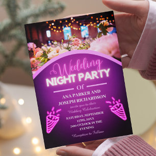 Invitation Purple Neon Lumières Moderne Mariage soirée