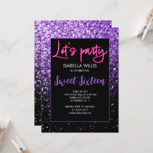 Invitation Purple noir éclat doux 16 néon laisse la fête