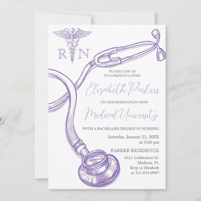Invitation Purple Nursing School Graduation Party (Devant)