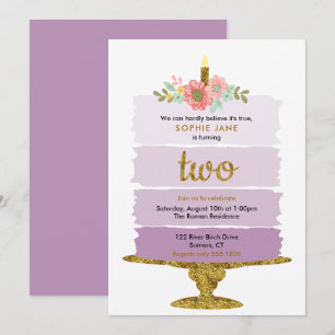 Invitation Purple Ombre Cake 2e Parties scintillant d'anniver