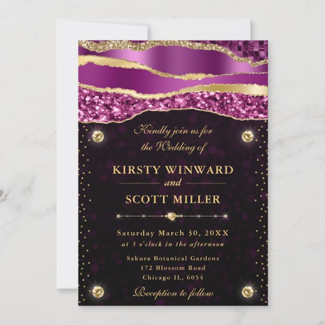 Invitation Purple or Glam Larmes Bokeh Mariage (Devant)