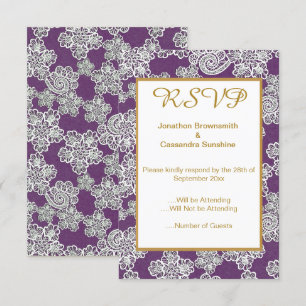 INVITATION PURPLE OR VINTAGE LACE MARIAGE RÉPONSE RSVP