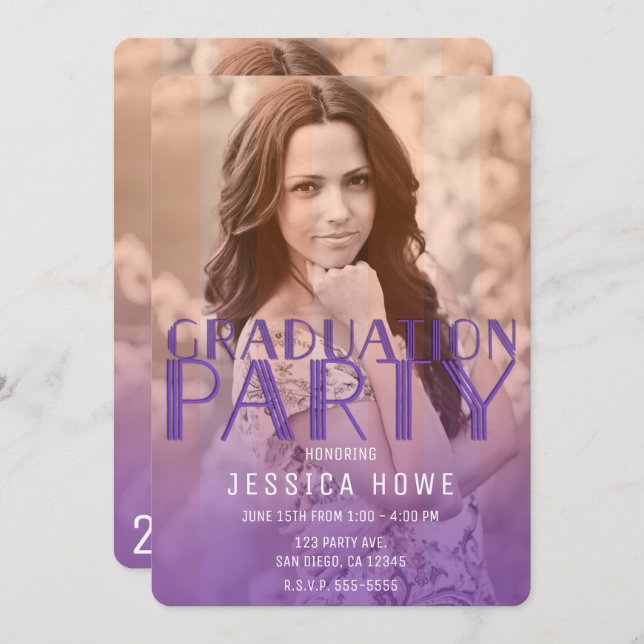 Invitation Purple Orange Graduate Party Photo (Devant / Derrière)