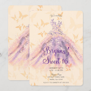 Invitation Purple Orange Papillon Danser Robe Douce 16 Partie