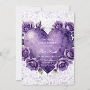 Invitation Purple Paint Heart et Roses Brunch & Bubbly