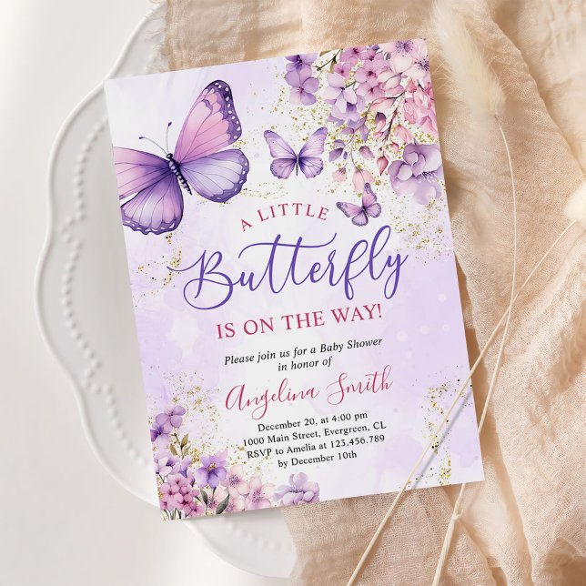 Invitation Purple Papillon Bébé Baby shower fille (Créateur téléchargé)