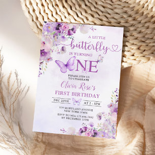 Invitation Purple Papillon Boho Fleurs 1er anniversaire