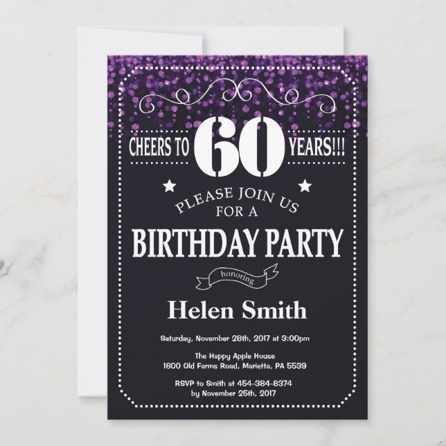 Invitation Purple Parties scintillant 60e anniversaire Invita (Devant)