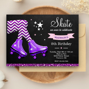 Invitation Purple Parties scintillant Girls Roller Patinage A