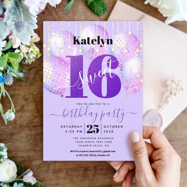 Invitation Purple Parties scintillant Sweet 16 Anniversaire F (Créateur téléchargé)