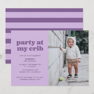 Invitation Purple Party à My Crib 1ère fête d'anniversaire