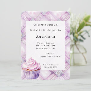 Invitation Purple Pearl Cupcake rose Anniversaire