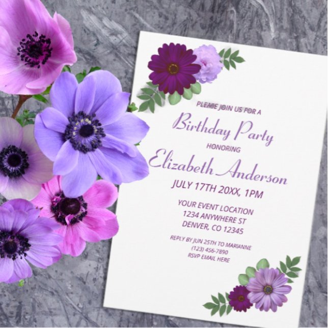 Invitation Purple Peony Floral fête d'anniversaire (Créateur téléchargé)