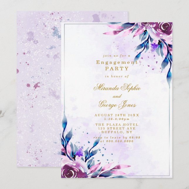 Invitation Purple Peony Gold (Devant / Derrière)