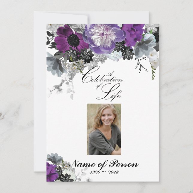 Invitation Purple PeonyCélébration de la vie Funéraire Invita (Devant)