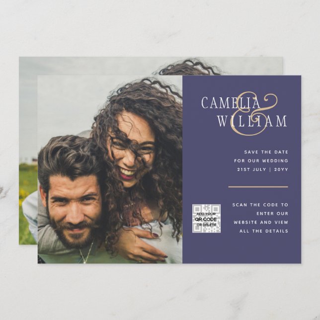 Invitation Purple PHOTO MARIAGE Inviter QR Code Enregistrer D (Devant / Derrière)