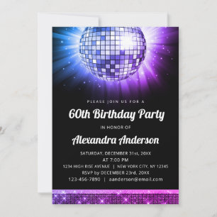 Invitation Purple Pink 60e anniversaire Disco Ball 70's