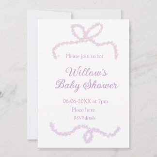 Invitation purple pink glitter bow baby shower name date eleg