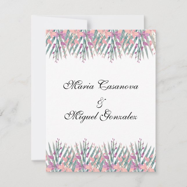 Invitation  purple pink green  watercolor flowers (Devant)