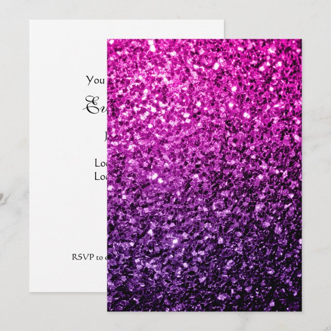 Invitation Purple Pink Ombre faux parties scintillant scintil (Devant / Derrière)