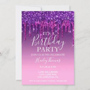 Invitation - Purple & Pink Parties scintillant Dri