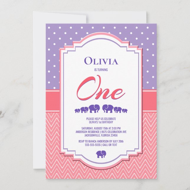 Invitation Purple Polka Dot 1ère fête d'anniversaire (Devant)