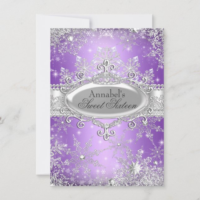 Invitation Purple Princess Winter Wonderland Sweet 16 Invitat (Devant)