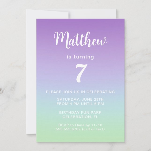 Invitation Purple Rainbow Boys Anniversaire (Devant)
