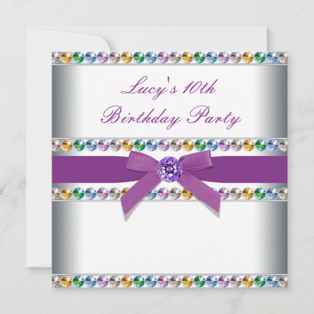 Invitation Purple Rainbow Girls Anniversaire (Devant)