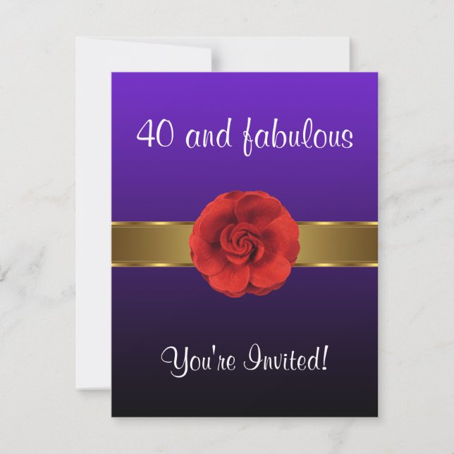 Invitation Purple Red Flower Gold Fabulous 40e (Devant)