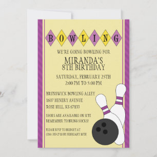 Invitation Purple Retro Custom Bowling fête d'anniversaire