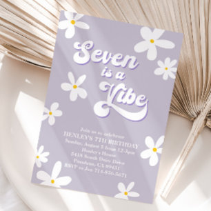 Invitation Purple Retro Daisy Seven Est Un Anniversaire Vibe