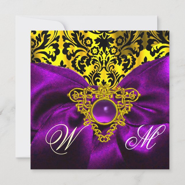 INVITATION PURPLE RIBBON GOLD CELTIC HEART DOMMASK MONOGRAS (Devant)