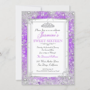 Invitation Purple rose Argent hiver Wonderland Sweet 16