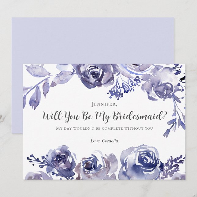 Invitation Purple Rose Chic Floral Serez-Vous Ma Femme D'Accu (Devant / Derrière)