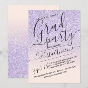 Invitation Purple rose Faux Parties scintillant brillante Omb