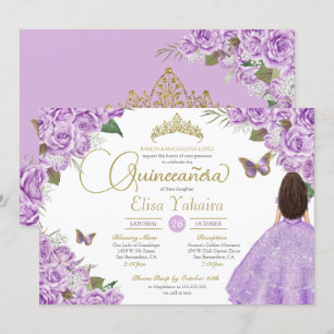 Invitation Purple Rose Floral Gold Tiara Butterfly Quince