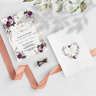 Invitation Purple rose Floral Or Mis Quince Quinceañera