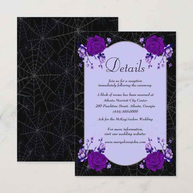 Invitation Purple Rose Floral Spiderweb Mariage de automne dé (Devant / Derrière)