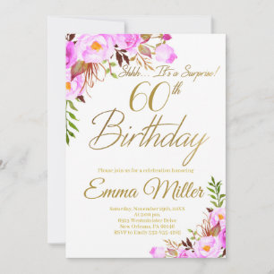 Invitation Purple Rose Floral Surprise 60e fête d'anniversair