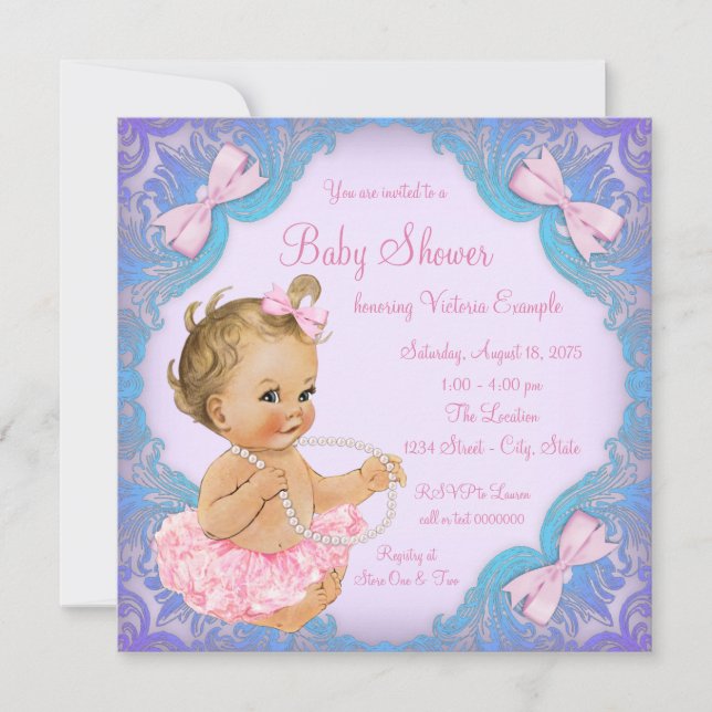 Invitation Purple rose Tutu Baby shower fille (Devant)