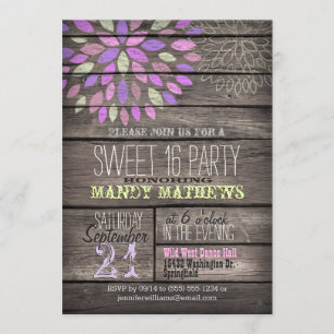 Invitation Purple, Rose, Vert; Rustique Bois Doux 16 Partie